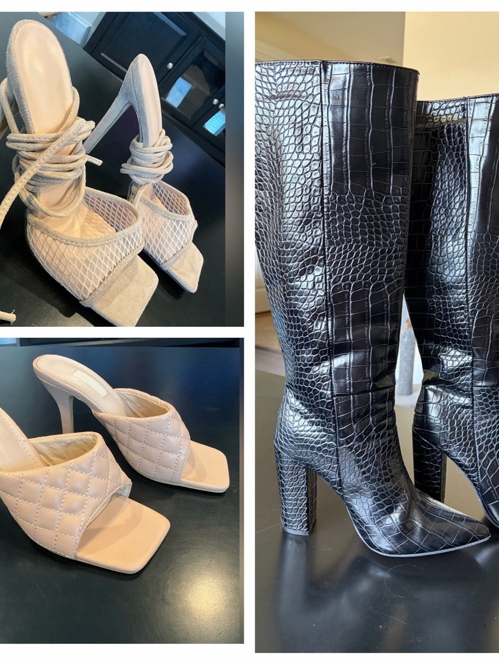 Nude heels BUNDLE 2 pairs and black faux leather boots